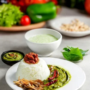 Pes Daun Asam Dengan Sambal Ikan Bilis & Nasi Basmathi (Pulicha Keerai Kadaiyal With Basmathi Rice N.Veg)